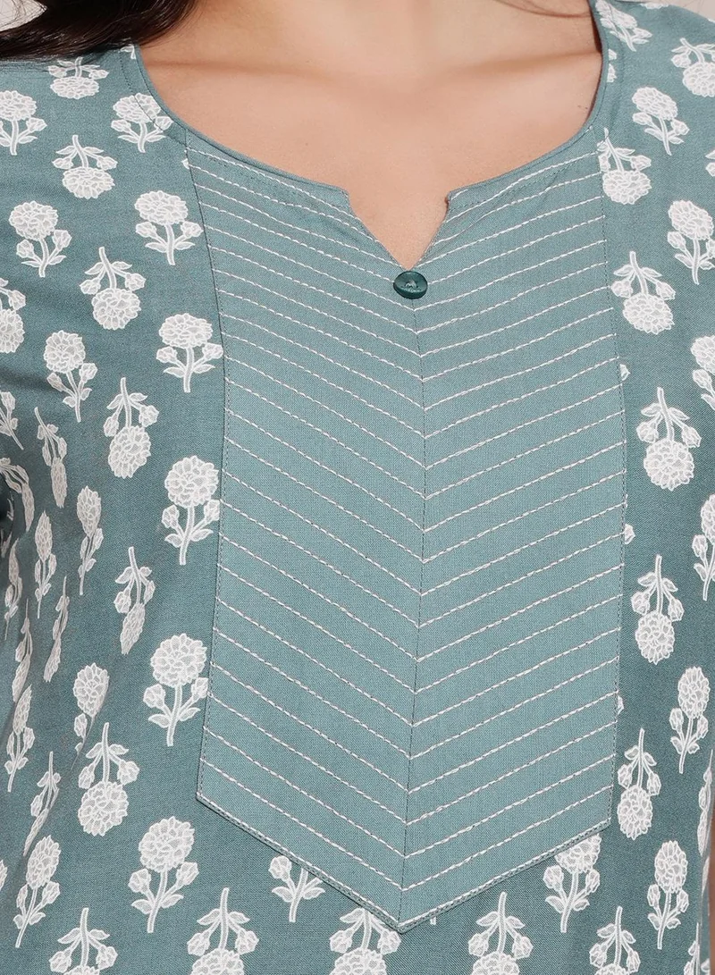 Clovia Grey Floral Print Long Nighty in Light Grey - Rayon for Women | Best Price UAE